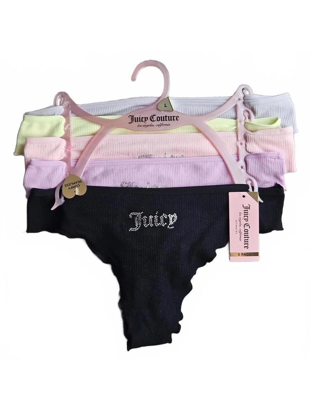 NWT Juicy Couture 5 Pack Rhinestone Thong Set Large Y2K Style McBling Sexy D/75